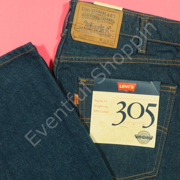 Vintage Levis 305 Jeans Mens 36 Blue Orange Tab Raw Denim Straight Fit 80s New